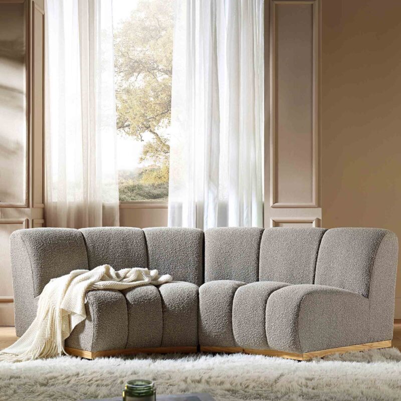 Granvia Taupe Boucle Modular Sofa, 2-Seater Curved Sofa - Image 3