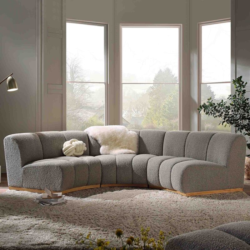 Granvia Taupe Boucle Modular Sofa, 3-Seater Curved Sofa - Image 2