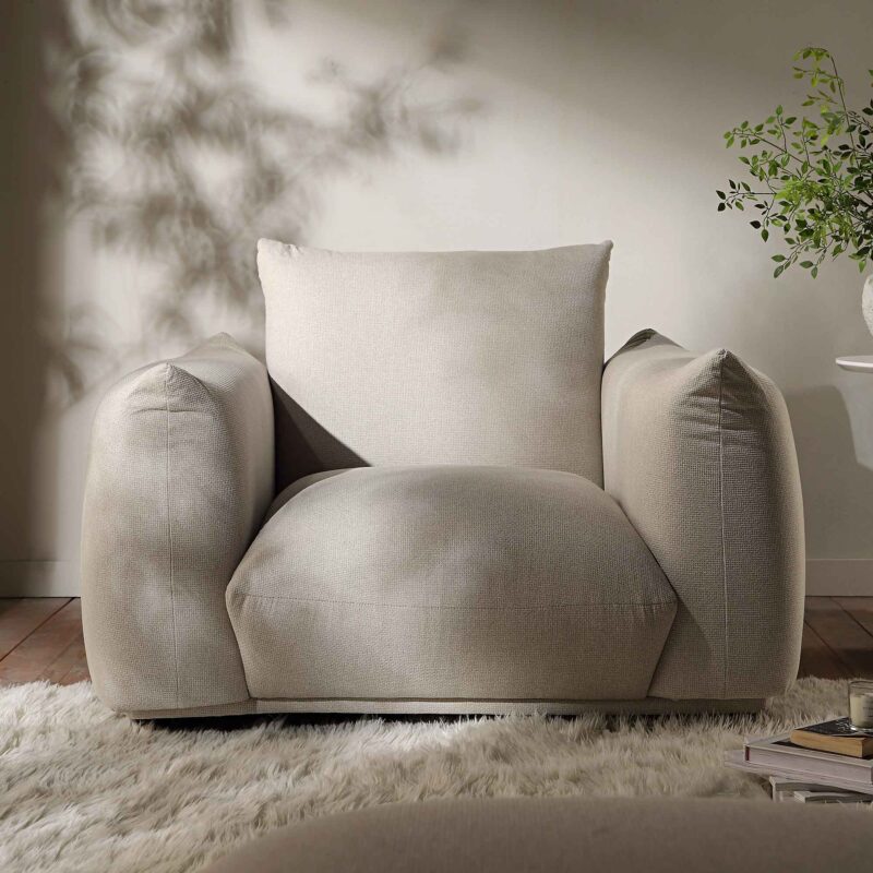 Gianni Armchair, Beige Woven Fabric - Image 2