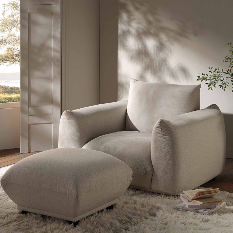 Gianni Armchair, Beige Woven Fabric - Image 3