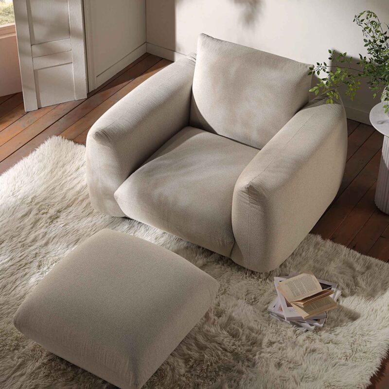 Gianni Armchair, Beige Woven Fabric - Image 4