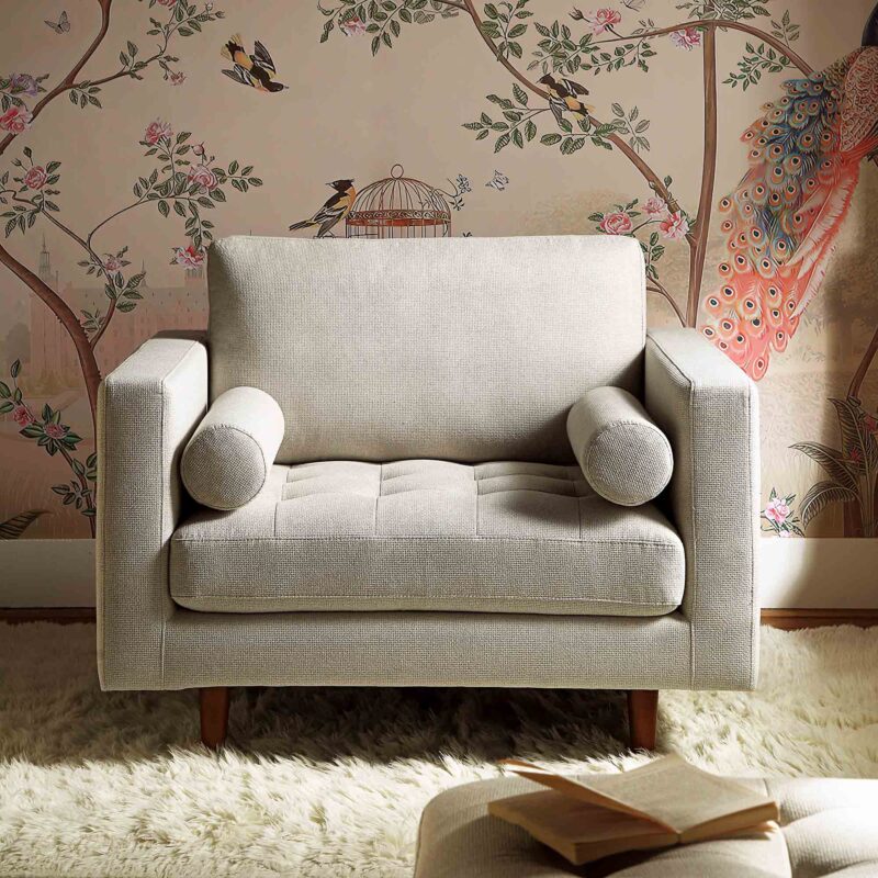 Henrietta Armchair, Beige Woven Fabric - Image 2