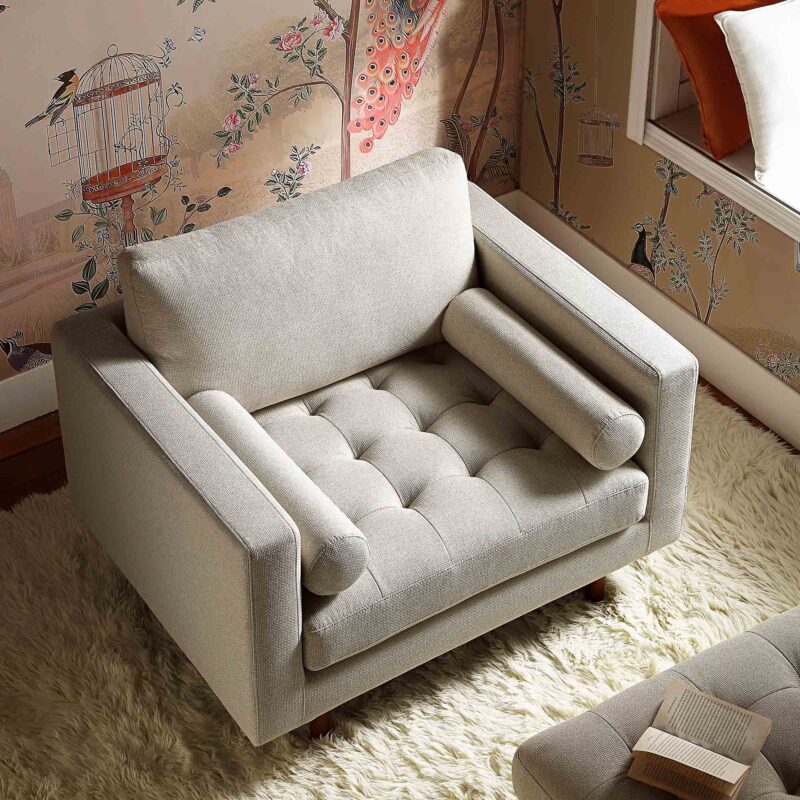Henrietta Armchair, Beige Woven Fabric - Image 3