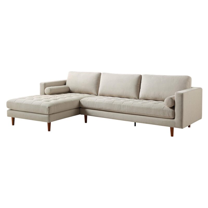 Henrietta Beige Woven Fabric Grand 4-Seater Chaise End Sofa, Left Hand Facing - Image 4