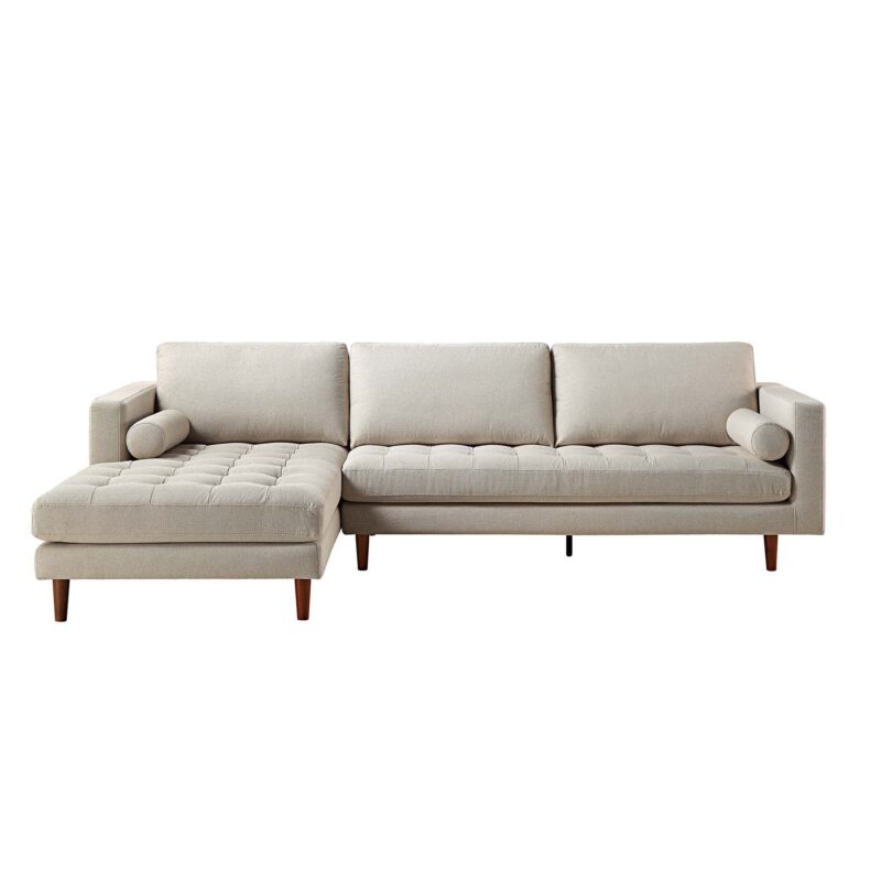 Henrietta Beige Woven Fabric Grand 4-Seater Chaise End Sofa, Left Hand Facing - Image 5