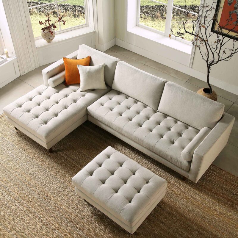Henrietta Beige Woven Fabric Grand 4-Seater Chaise End Sofa, Left Hand Facing - Image 2