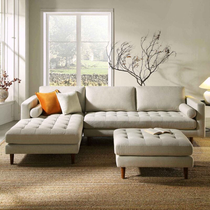 Henrietta Beige Woven Fabric Grand 4-Seater Chaise End Sofa, Left Hand Facing - Image 3