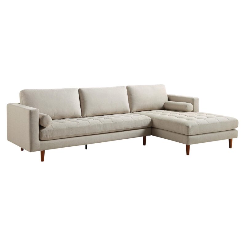 Henrietta Beige Woven Fabric Grand 4-Seater Chaise End Sofa, Right Hand Facing - Image 2