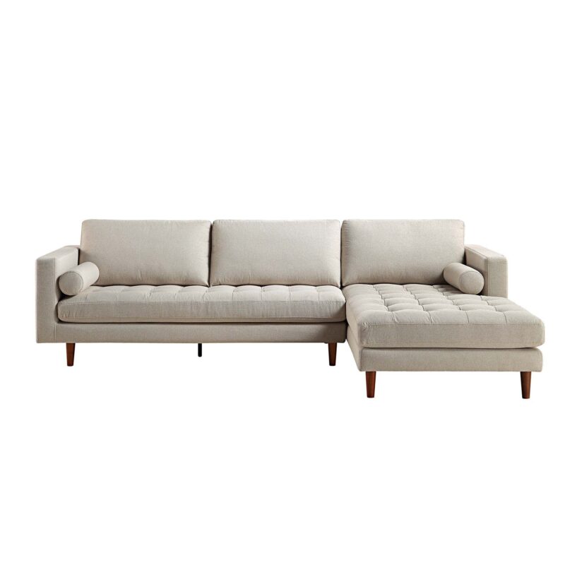 Henrietta Beige Woven Fabric Grand 4-Seater Chaise End Sofa, Right Hand Facing - Image 3