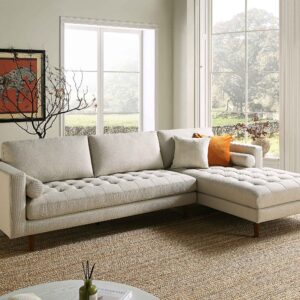 Henrietta Beige Woven Fabric Grand 4-Seater Chaise End Sofa, Right Hand Facing