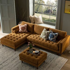Henrietta Spiced Honey Chenille Grand 4-Seater Chaise End Sofa, Left Hand Facing