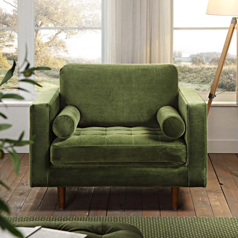 Henrietta Armchair, Moss Green Velvet - Image 2