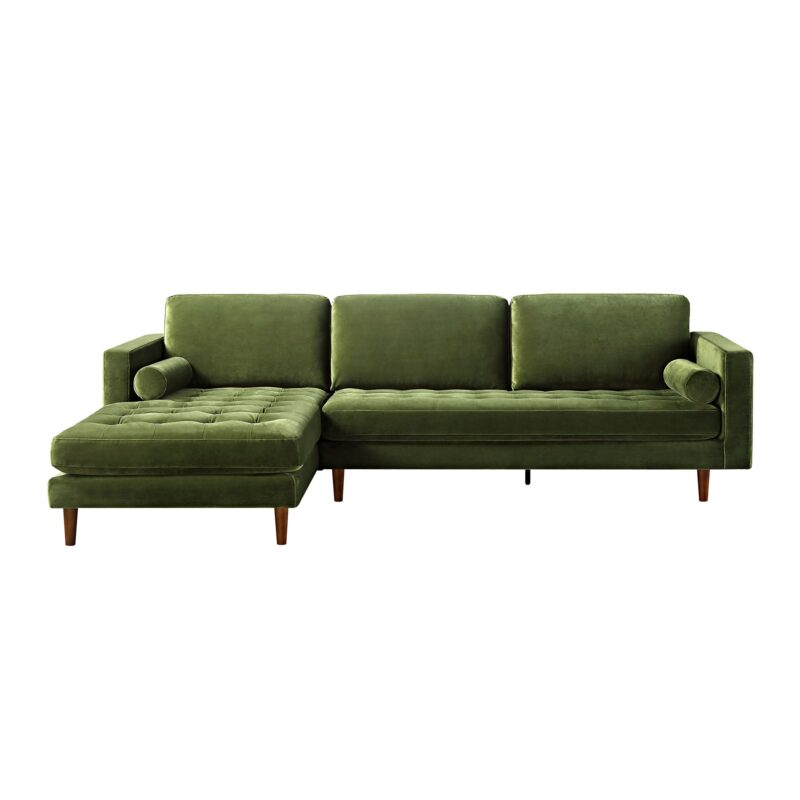 Henrietta Moss Green Velvet Grand 4-Seater Chaise End Sofa, Left Hand Facing - Image 5