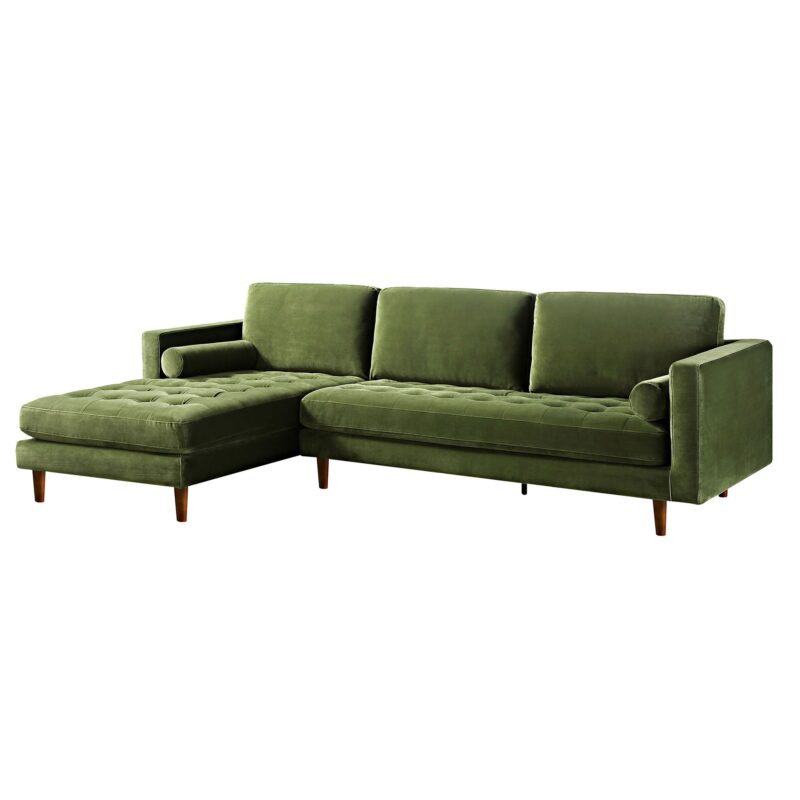 Henrietta Moss Green Velvet Grand 4-Seater Chaise End Sofa, Left Hand Facing - Image 6