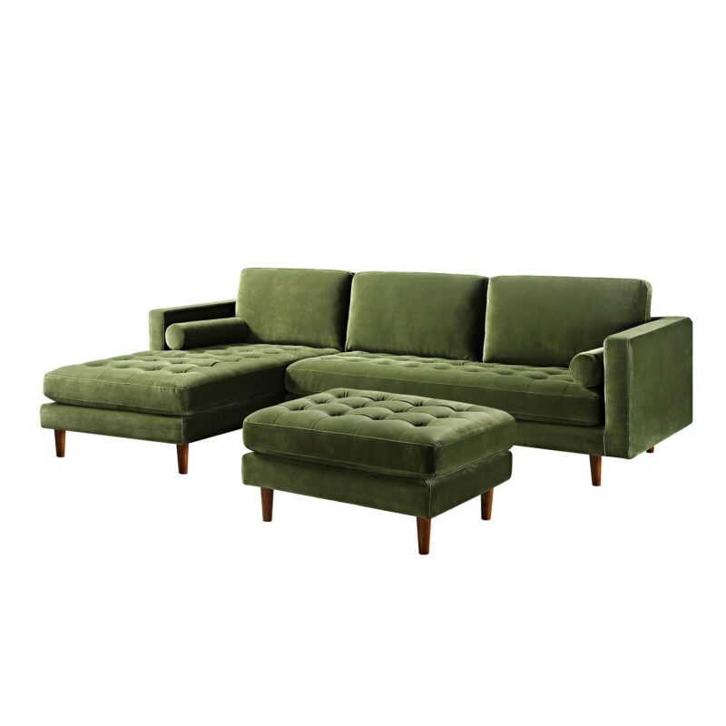 Henrietta Moss Green Velvet Grand 4-Seater Chaise End Sofa, Left Hand Facing - Image 8