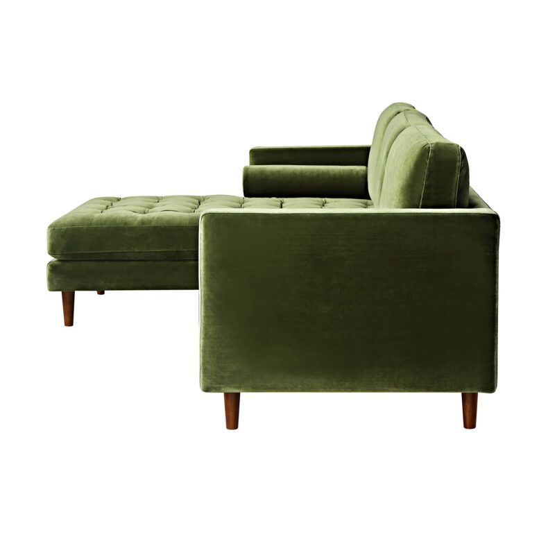 Henrietta Moss Green Velvet Grand 4-Seater Chaise End Sofa, Left Hand Facing - Image 9