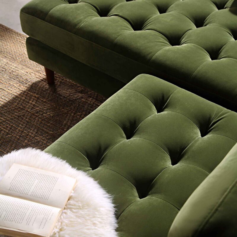 Henrietta Moss Green Velvet Grand 4-Seater Chaise End Sofa, Left Hand Facing - Image 4