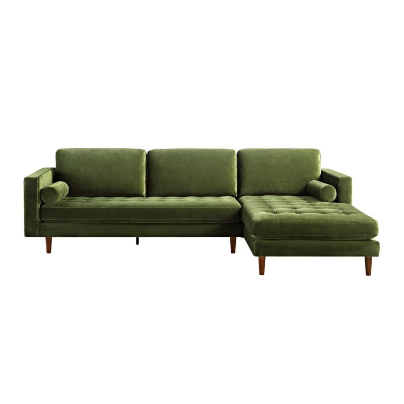 Henrietta Moss Green Velvet Grand 4-Seater Chaise End Sofa, Right Hand Facing - Image 5