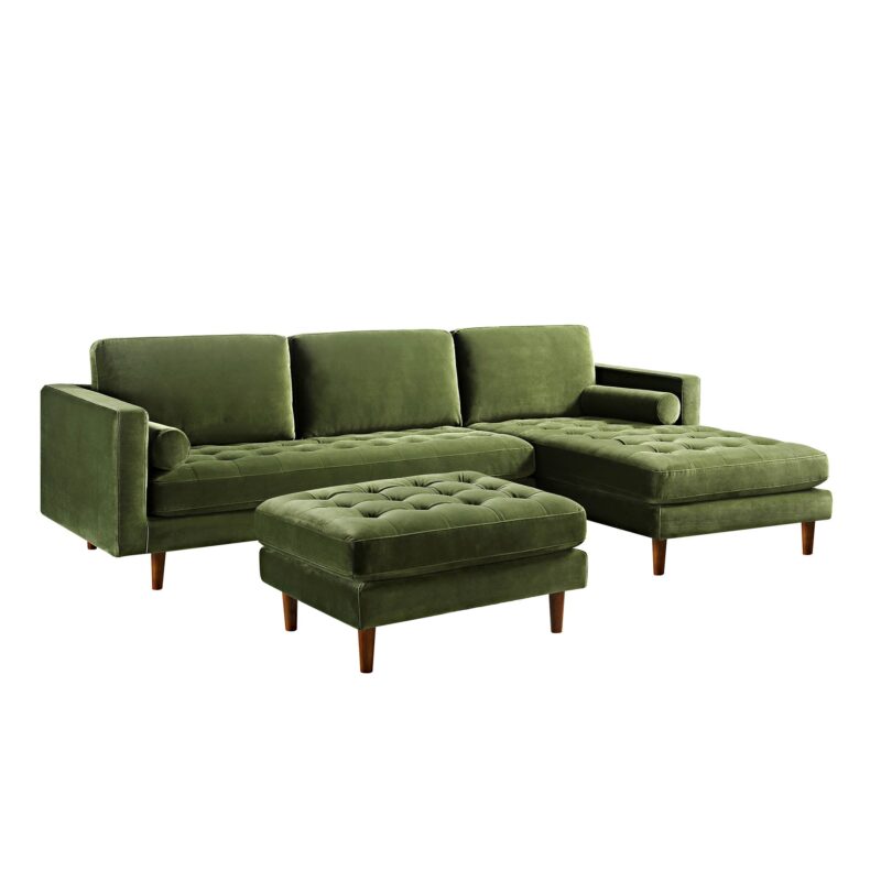 Henrietta Moss Green Velvet Grand 4-Seater Chaise End Sofa, Right Hand Facing - Image 9