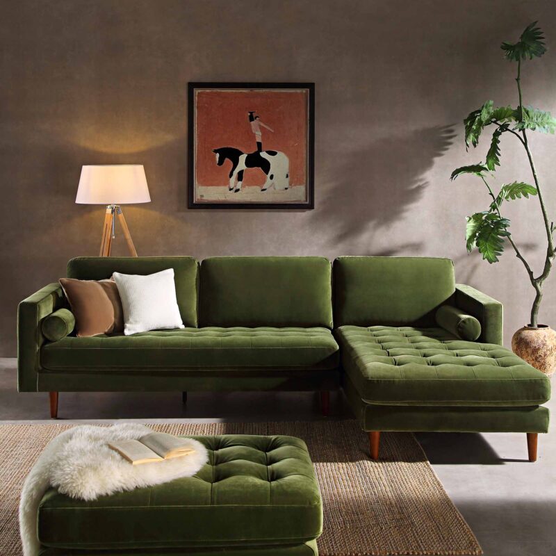 Henrietta Moss Green Velvet Grand 4-Seater Chaise End Sofa, Right Hand Facing - Image 2
