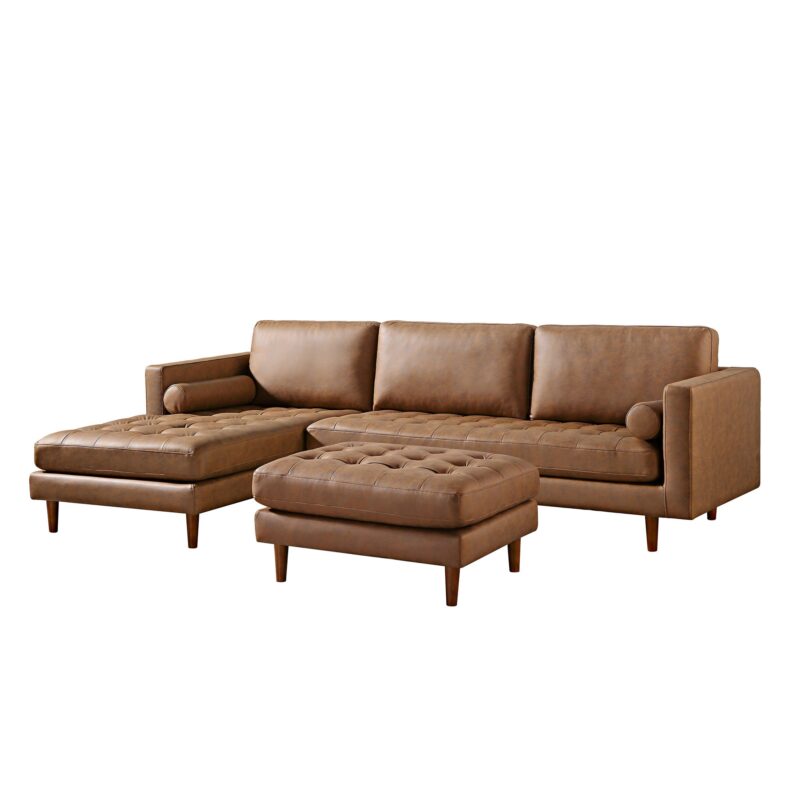Henrietta Tan Faux Suede Grand 4-Seater Chaise End Sofa, Left Hand Facing - Image 8