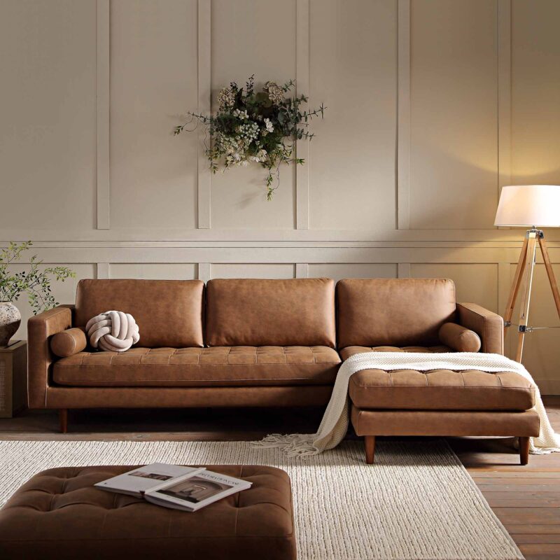 Henrietta Tan Faux Suede Grand 4-Seater Chaise End Sofa, Right Hand Facing - Image 2
