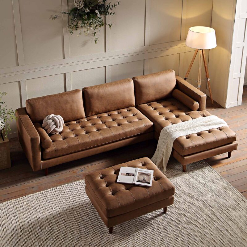 Henrietta Tan Faux Suede Grand 4-Seater Chaise End Sofa, Right Hand Facing - Image 3