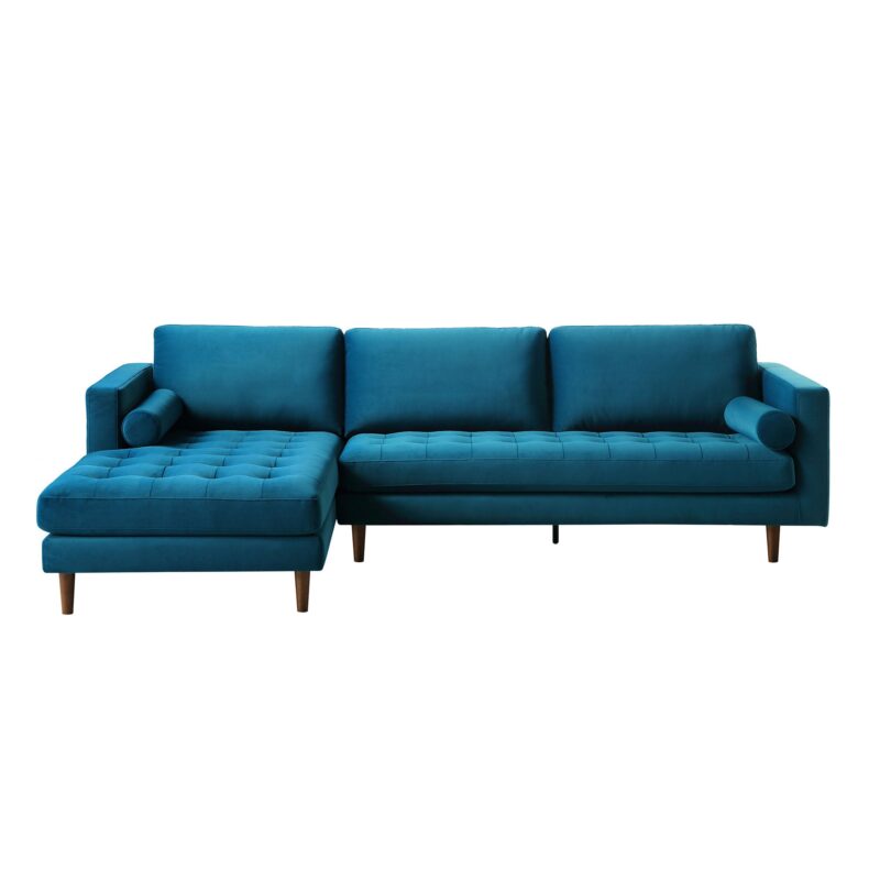 Henrietta Teal Velvet Grand 4-Seater Chaise End Sofa, Left Hand Facing - Image 3