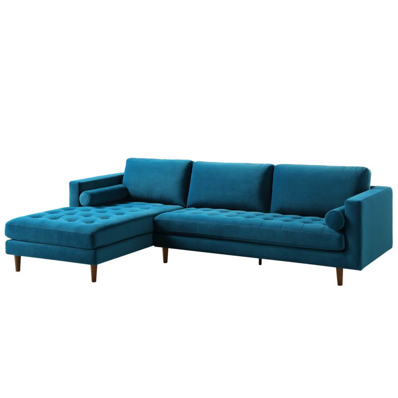Henrietta Teal Velvet Grand 4-Seater Chaise End Sofa, Left Hand Facing - Image 4