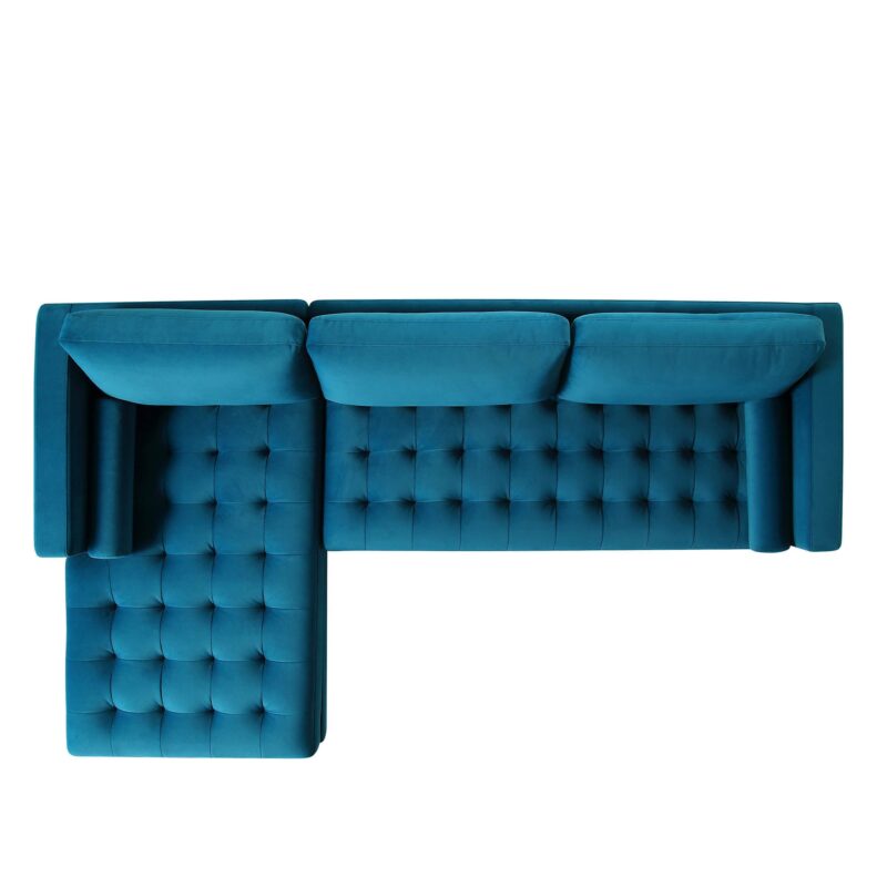 Henrietta Teal Velvet Grand 4-Seater Chaise End Sofa, Left Hand Facing - Image 6