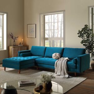 Henrietta Teal Velvet Grand 4-Seater Chaise End Sofa, Left Hand Facing