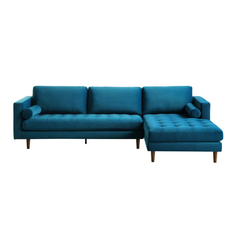 Henrietta Teal Velvet Grand 4-Seater Chaise End Sofa, Right Hand Facing - Image 2