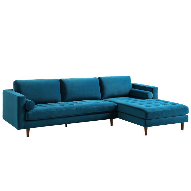 Henrietta Teal Velvet Grand 4-Seater Chaise End Sofa, Right Hand Facing - Image 3