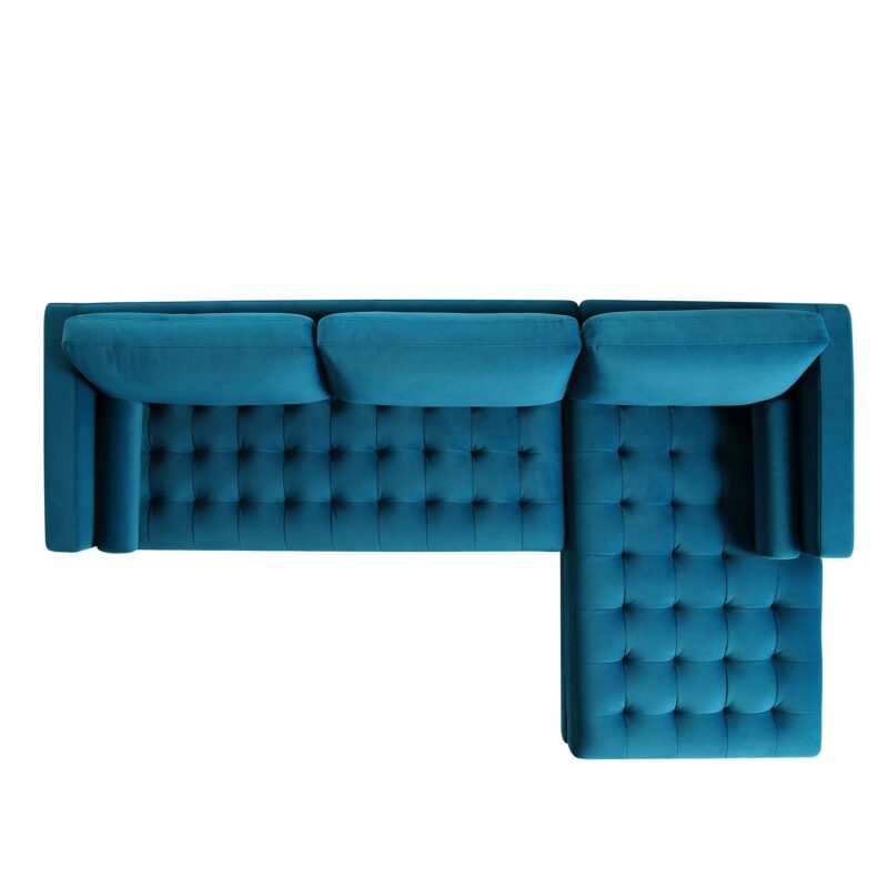 Henrietta Teal Velvet Grand 4-Seater Chaise End Sofa, Right Hand Facing - Image 5