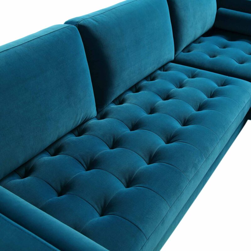 Henrietta Teal Velvet Grand 4-Seater Chaise End Sofa, Right Hand Facing - Image 8