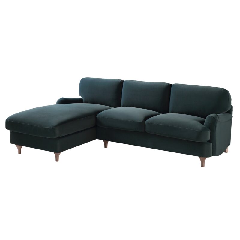 Daphnis Aegean Blue Velvet Sofa, Grande Chaise Sofa Left Hand Facing - Image 6