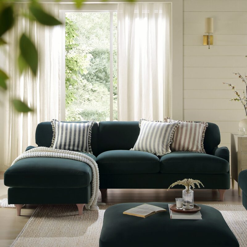 Daphnis Aegean Blue Velvet Sofa, Grande Chaise Sofa Left Hand Facing - Image 2