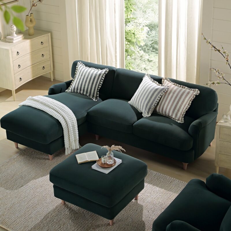 Daphnis Aegean Blue Velvet Sofa, Grande Chaise Sofa Left Hand Facing - Image 3
