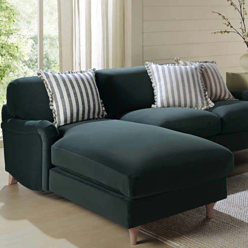 Daphnis Aegean Blue Velvet Sofa, Grande Chaise Sofa Left Hand Facing - Image 4