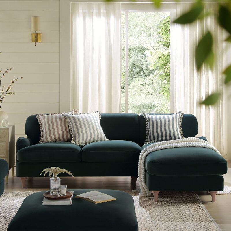 Daphnis Aegean Blue Velvet Sofa, Grande Chaise Sofa Right Hand Facing - Image 2