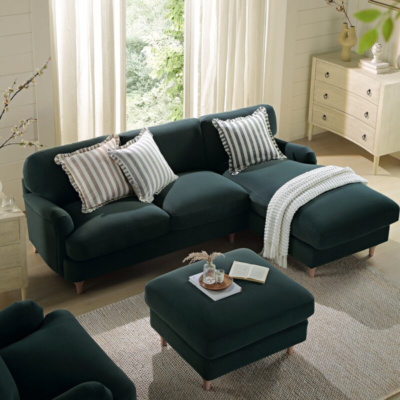 Daphnis Aegean Blue Velvet Sofa, Grande Chaise Sofa Right Hand Facing - Image 3