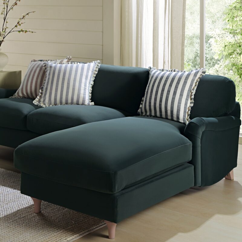 Daphnis Aegean Blue Velvet Sofa, Grande Chaise Sofa Right Hand Facing - Image 4