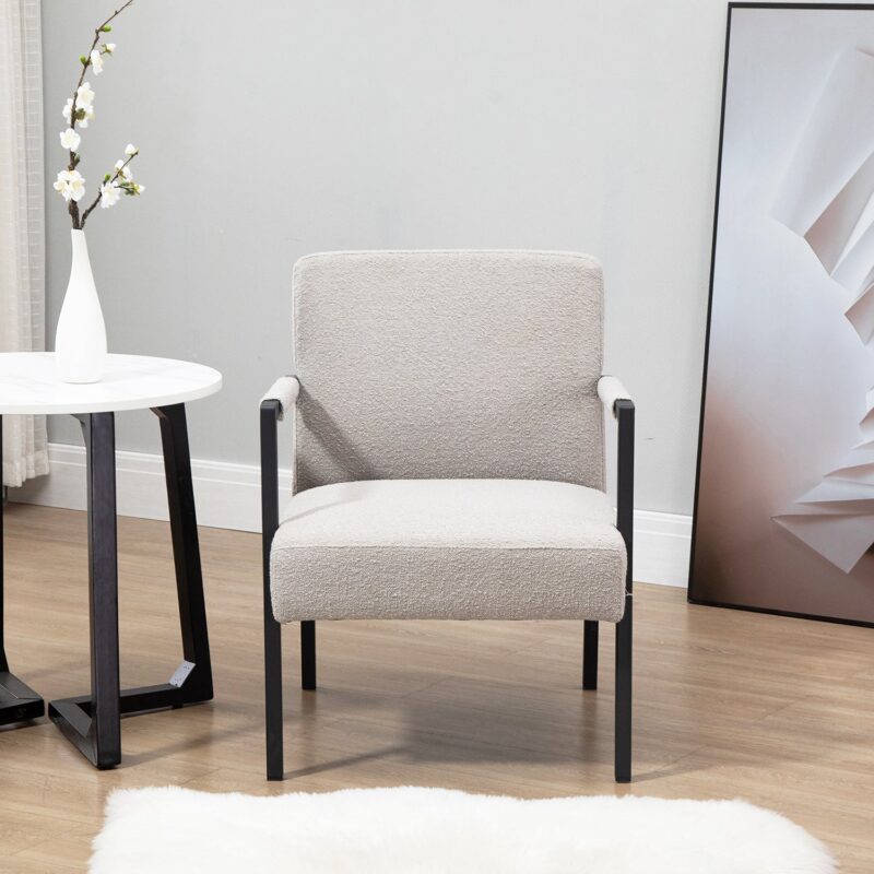 Hatton Steel Frame Boucle Accent Chair (Grey) - Image 2