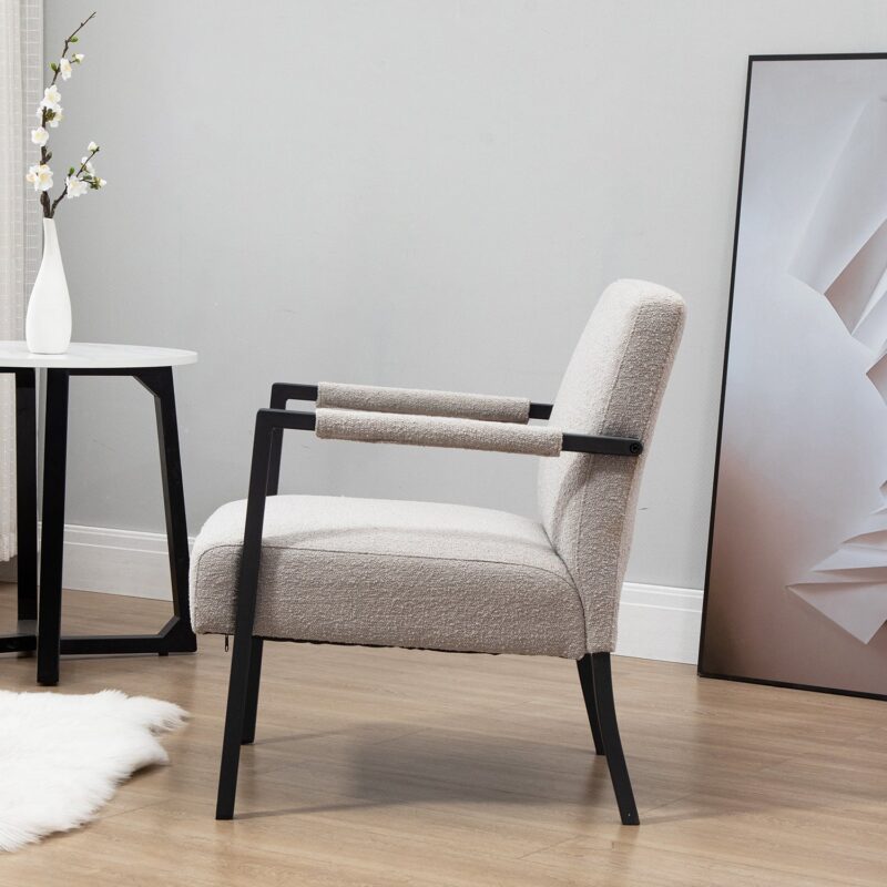 Hatton Steel Frame Boucle Accent Chair (Grey) - Image 3