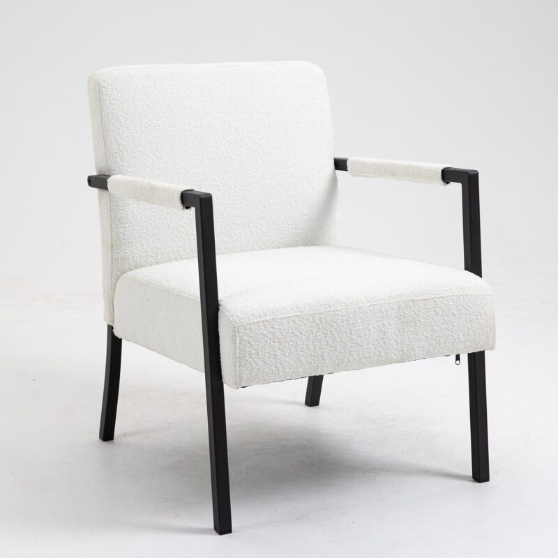 Hatton Steel Frame Boucle Accent Chair (White) - Image 6
