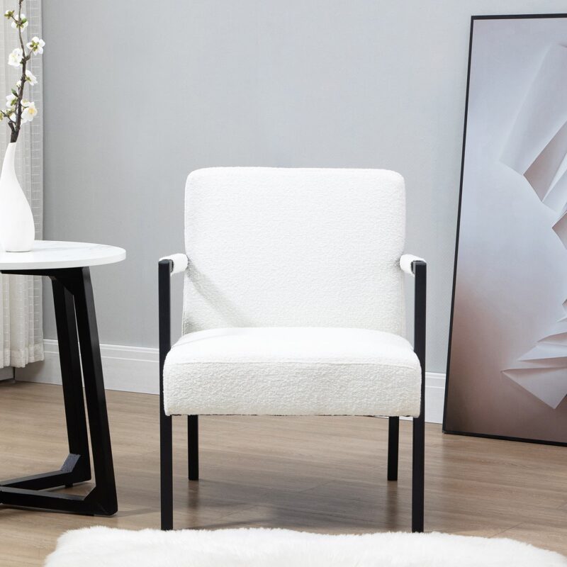Hatton Steel Frame Boucle Accent Chair (White) - Image 2