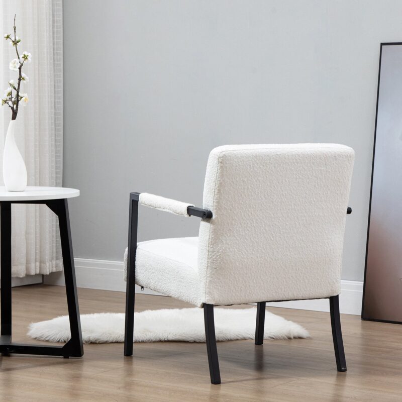 Hatton Steel Frame Boucle Accent Chair (White) - Image 4