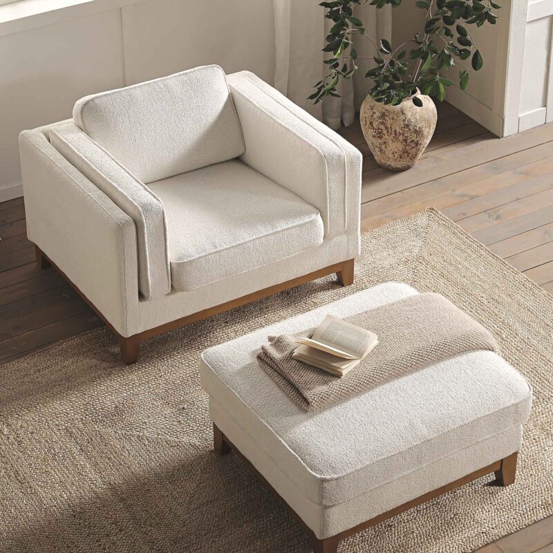Dipley Beige Boucle Fabric Sofa, 1-Seater - Image 4