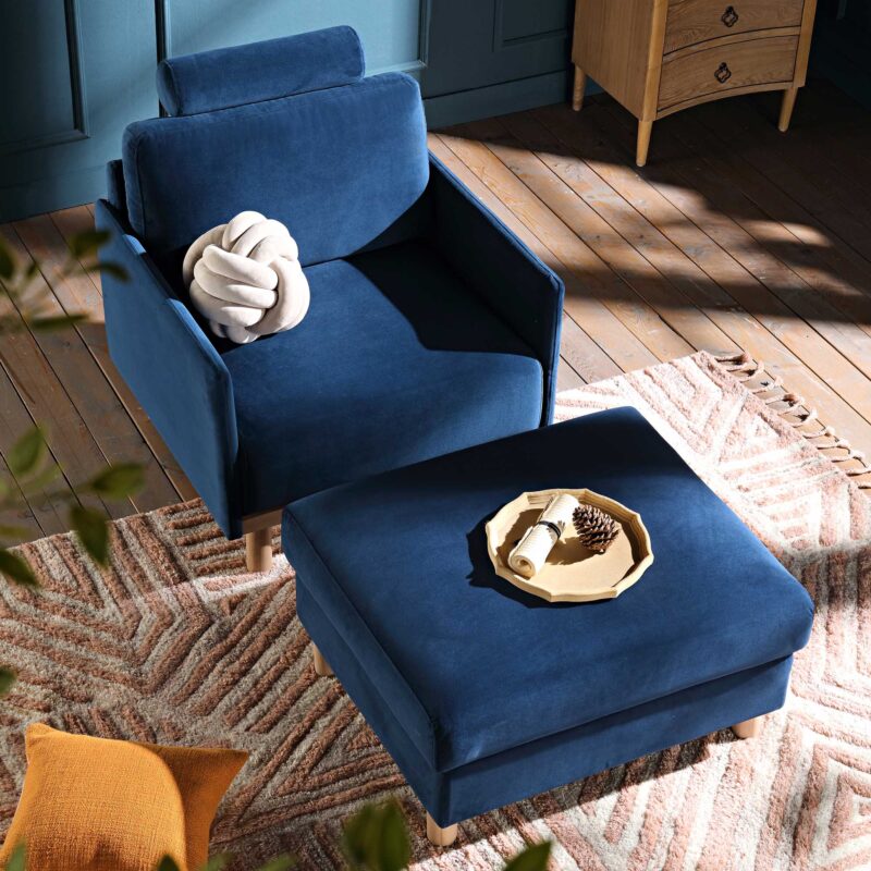Timber Navy Blue Velvet Armchair - Image 4
