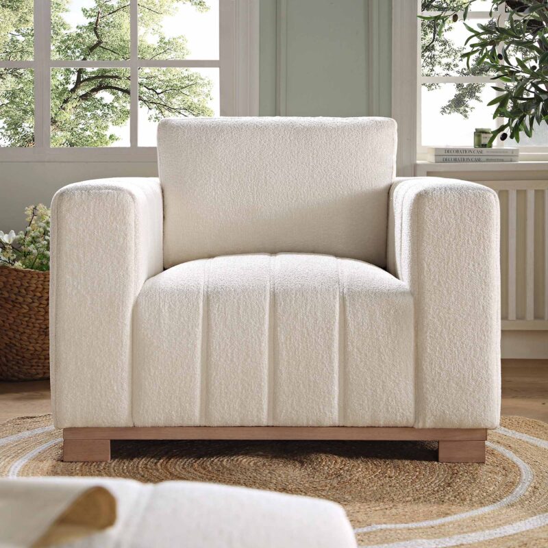 Belsize Beige Boucle Sofa with Wooden Base, 1-Seater - Image 2